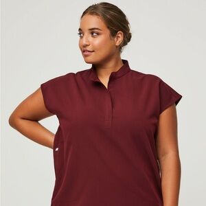 FIGS - Burgundy Rafaela Oversized Scrub Top; Small